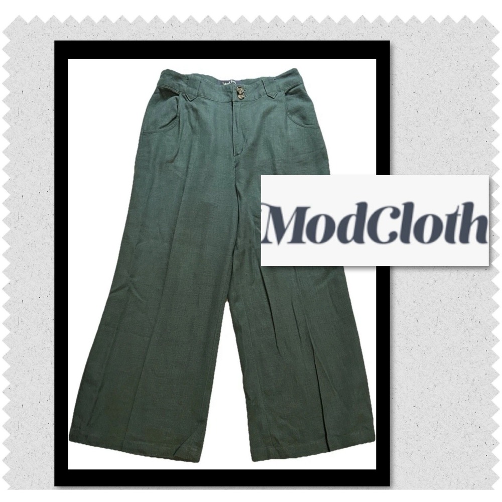 Modcloth Size 4 Green Join Joyfully Wide Leg Linen Blend High Rise Holiday XMAS